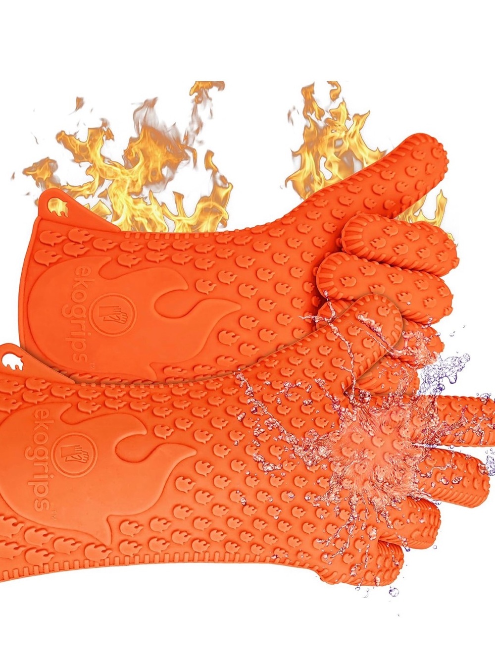 Heavy-Duty Orange Silicone BBQ & Oven Grip Gloves by